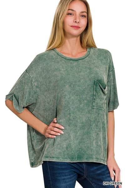 Washed Ribbed Dark Green Top