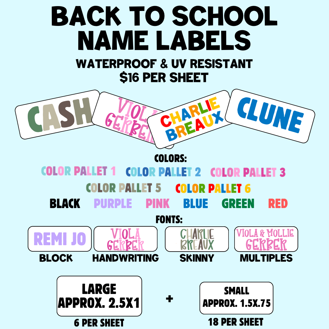Back to School UV/Waterproof Labels